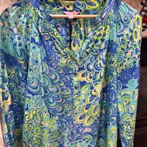 Lilly Pulitzer Peacock Print Elsa Silk Tol